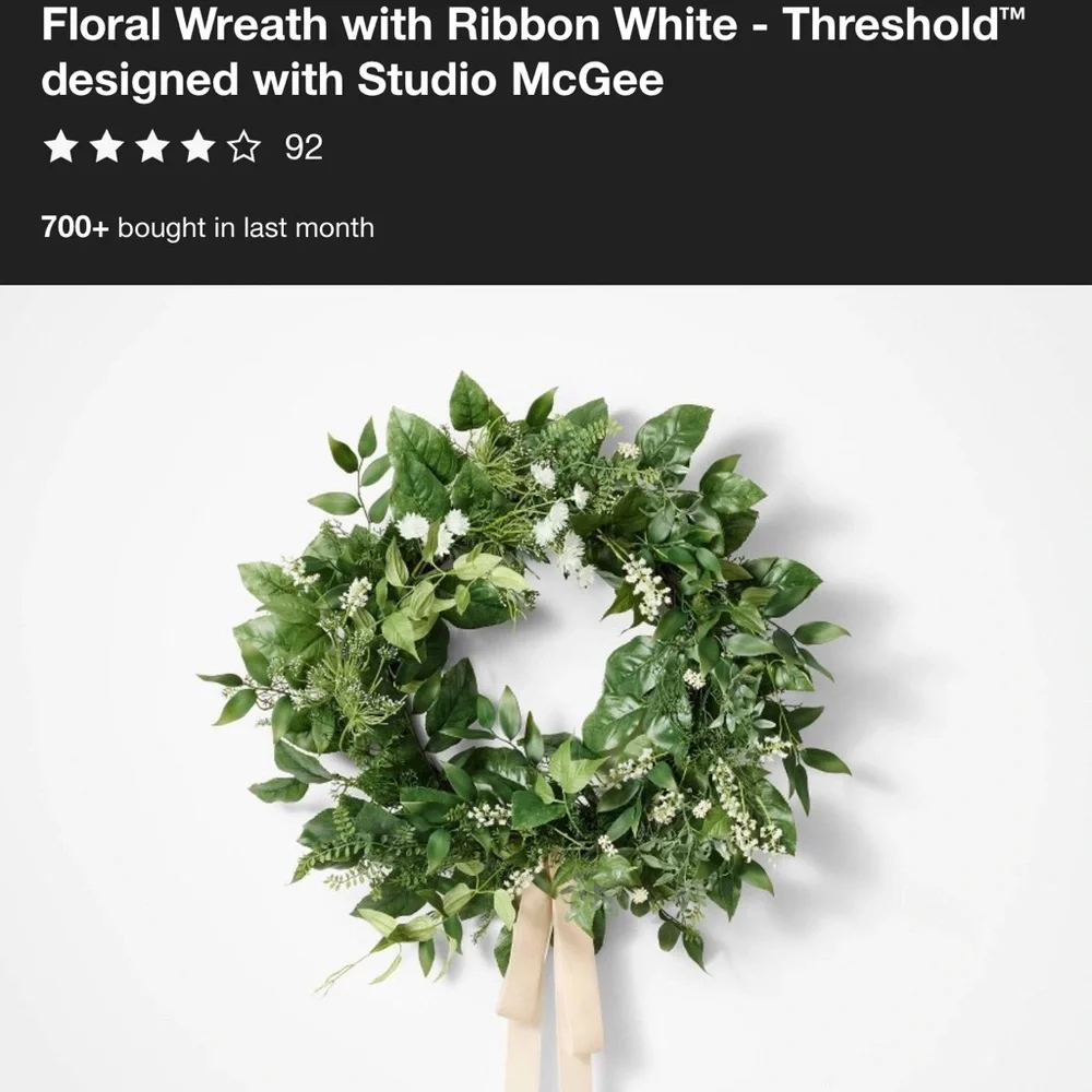 Floral Wreath with Ribbon White - Threshold™ designed with Studio McGee